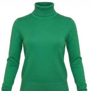 Spense Kelly Green Turtleneck Sweater Button Sleeve Details Ribbed Hem
